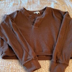 Brown Waffle Knit Cropped Sweater